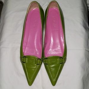 Women's 8 J Crew Green Leather pointed toe flats